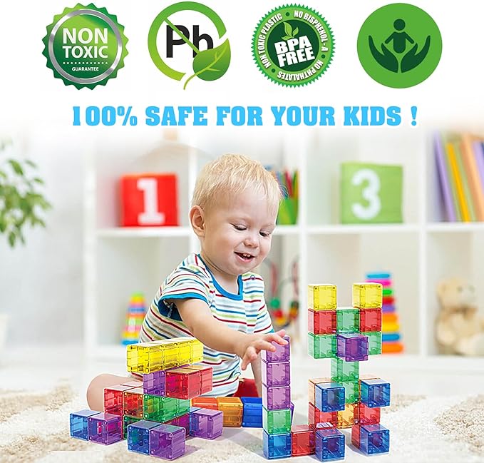 1.38 inch Magnetic Blocks Toddler Toys, 30pcs Translucent Building Blocks Building Toy for Ages 2-4 5-7, Preschool STEM Magnet Sensory Montessori Toys for 2 3 4 5 6 Year Old Boys Girls