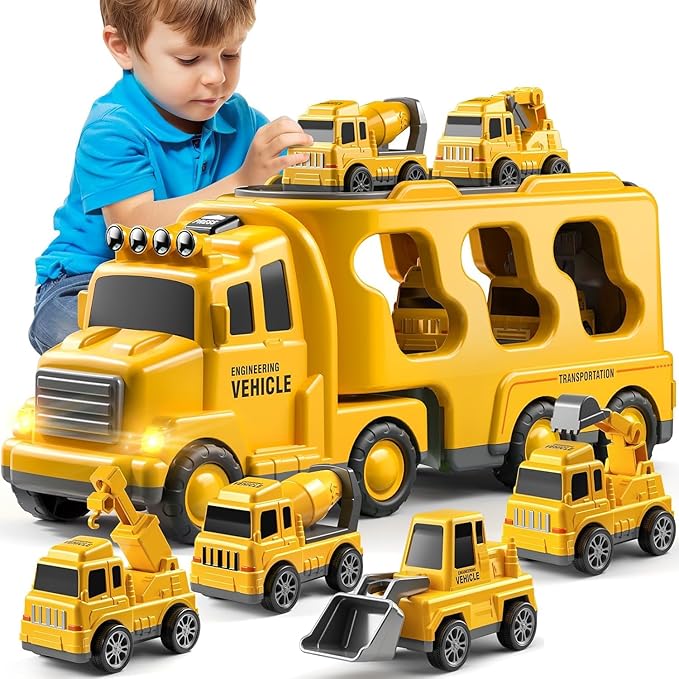 Truck Toys for 3 4 5 6 Years Old Boys, Toddler Car for Boys Ages 3-5, Construction Car Carrier Vehicle Set, Kids Toys Truck Set for Age 3-9