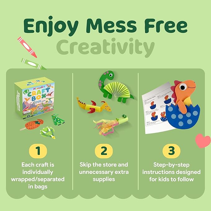 Dinosaur Craft Box - 10 Creative Arts and Crafts for Kids Ages 4-8, Fun, No Mess, Educational, Toddler, Preschool & Homeschool Activities Kit with Supplies, 3 4 5 6 7 8 Year Old Girls and Boys