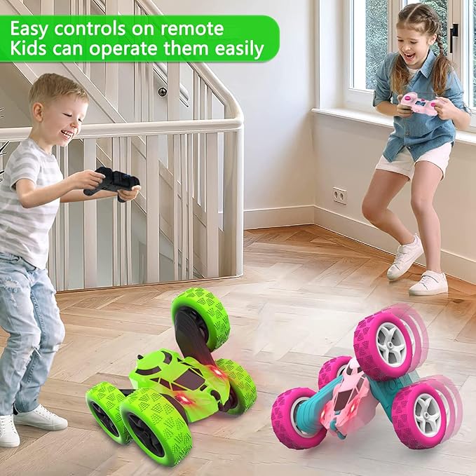Remote Control Car - RC Car Toys for Boys - 4WD 2.4Ghz Double Sided 360° Rotating RC Cars, Birthday Gifts for Kids Age 6 7 8-12 for Boys and Girls- Green