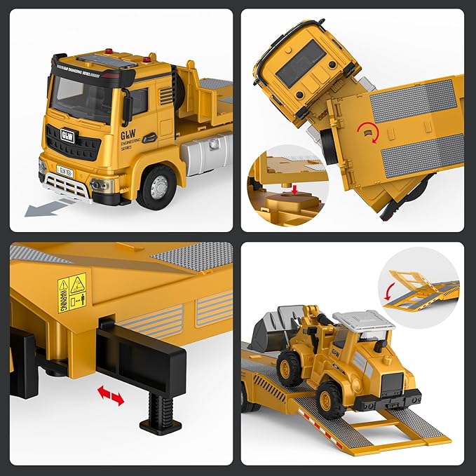 Kids Toys for 3 4 5 6 7 Years Old Boys, Die-cast Construction Toys Set w/Semi Truck, Excavator, Bulldozer, Alloy Engineering Construction Vehicles Truck Toys w/Lights & Sounds, Model Cars
