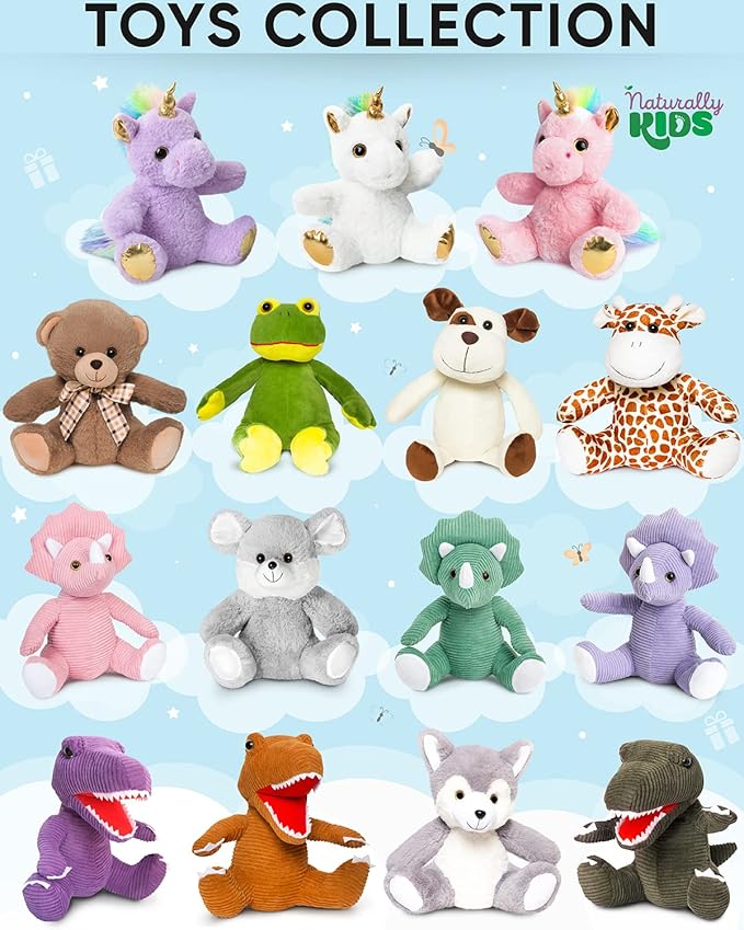 Naturally KIDS Stuffed Animal, Toddler Gifts for Boys, Girls, Plush Dinosaur Toy Pink