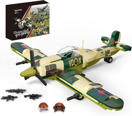 TOY PLAYER Spitfire Fighter Plane Jet Building Set - Compatible with Lego Plane, Military Airplanes Model, Gift for Boys Age 6 7 8 9 10 11 12 and WW2 Military SetCollectors & Enthusiasts