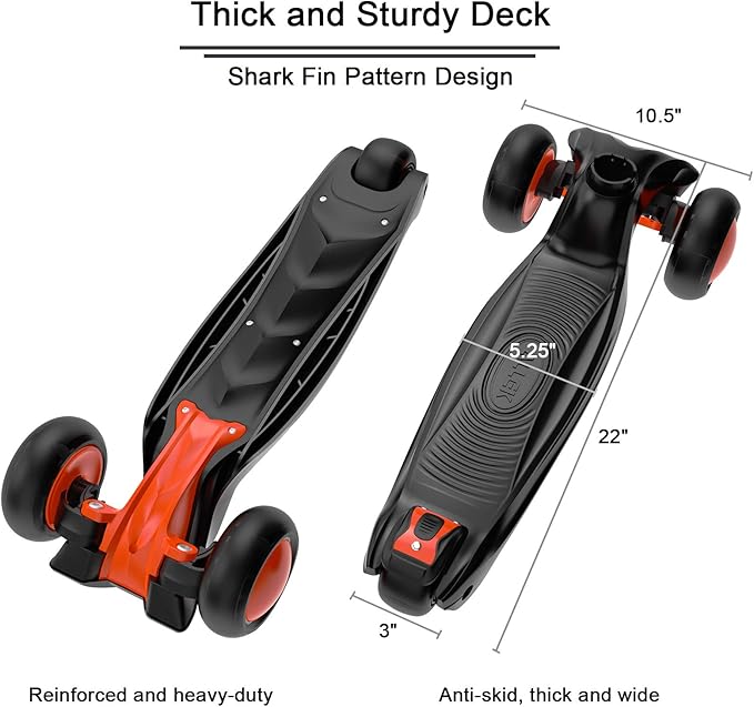 Allek Kick Scooter B03, Lean 'N Glide 3-Wheeled Push Scooter with Extra Wide PU Light-Up Wheels, Any Height Adjustable Handlebar and Strong Thick Deck for Children from 3-12yrs (Black-Red)