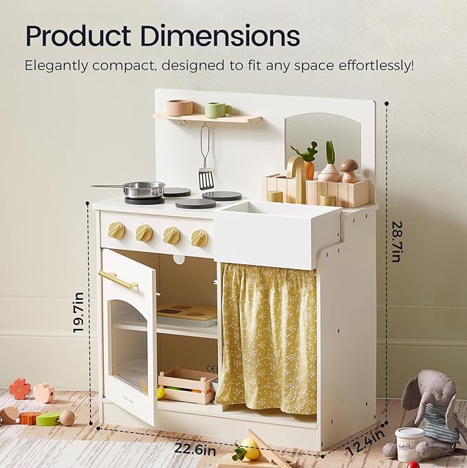 Tiny Land Play Kitchen, Kids Kitchen Playset, Toddler Kitchen with Cutting Food Set, Wooden Kitchen Sets for Kids, Best Gift for Girls and Boys