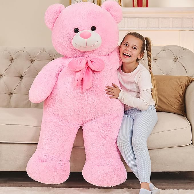 Tezituor Giant Teddy Bear, 47 Inch Soft Big Stuffed Animal Life Size 4 Feet Plush Bear Toy Valentine's Christmas Birthday Gift for Girlfriend Kids,Pink