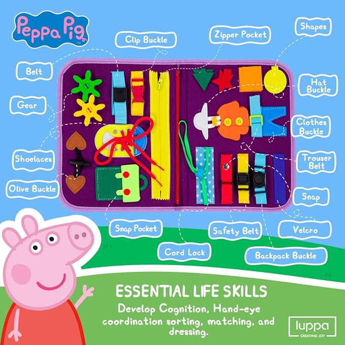 Peppa Pig Toddler Busy Board – Montessori toys for 1 2 3 4 Year Old, Educational Activity Sensory Board for Preschool Learning Fine Motor Skills, Gift Toys for Boys Girls, Airplane Car Travel Toy
