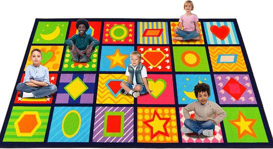 Classroom Carpets Kid Rug 7.7'×13.3', Extra Large 24-Seat Shape Rug for Kindergarten Primary School, Preschool Mat for Classroom Learning Area, Nylon Non-Slip Latex Backing 157"×91"