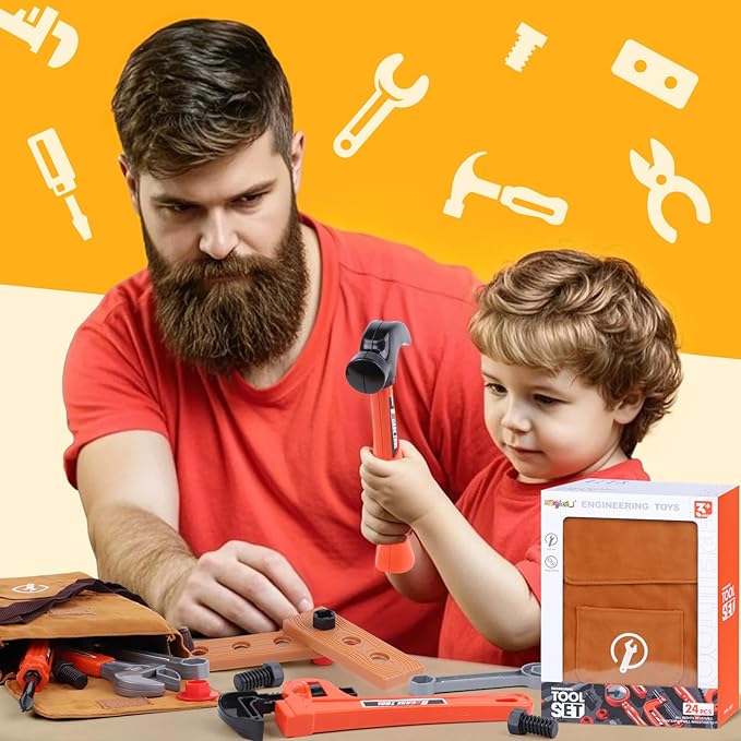 MAGIC4U 26PCS Toddler Tool Set with Tool Bag, Pretend Play Construction Kits for Kids Age 3-6 Years Old