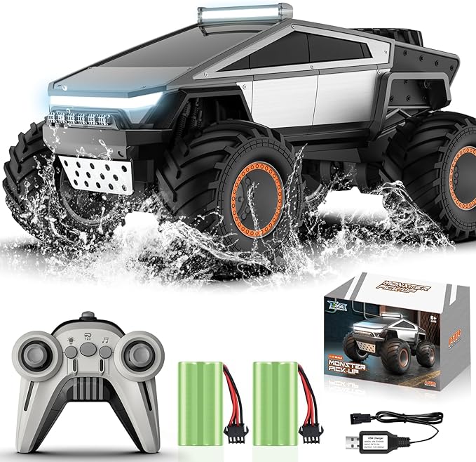 Remote Control Pickup Truck Toy Car, 1:12 Scale Monster Truck Toys with Alloy Shell Lights and Sounds, 4WD All Terrain Off-Road RC Car Boy Kids Toys for Ages 6+, Christmas Birthday Gift