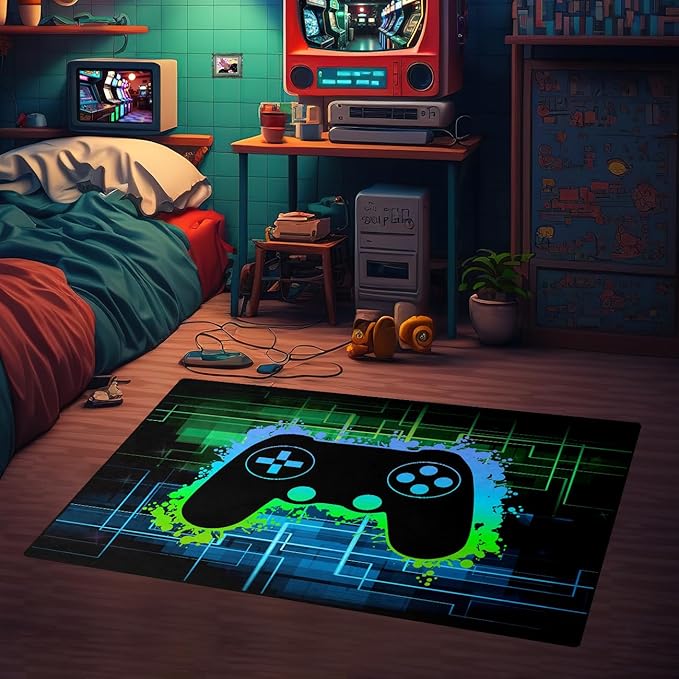 Gamer Rug for Boys Room - Video Game Rugs for Kids Bedroom Gaming Rugs for Gaming Room Gamer Decor for Boys Room Game Carpet for Playrooms,2'5''×4'