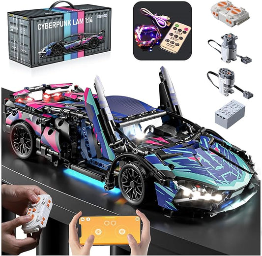 Sport Race Car Building Block Sets for Adults Boys,Remote Control APP Supercar Toys Kits with LED Lights 1:14 Collectible MOC Contruction Birthday Gift for Teens Age 8-12 12-16,14 14+(1314 PCS)
