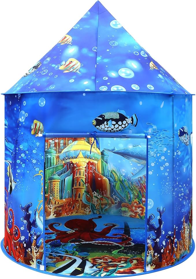 Ocean Kids Play Tent Princess Toys Under Water Kids Tent Mermaid Playhouse Indoor for Girls Toddler Tents Inside Sensory Play House Ages 3-5,4-7 as Birthday Gift