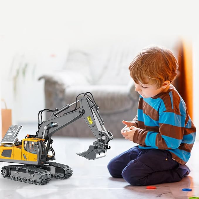 Dwi Dowellin Remote Control Excavator Toys for Boys,Construction Rc Excavators for Kids Age 4-7 8 9 10 Year Old,Ideal Toys,Batteries Included(Yellow)