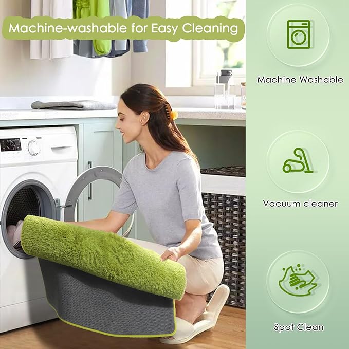 Amdrebio Grass Green Rugs 5x8 for Bedroom Living Room, Fluffy Shag Plush Area Rug for Kids Room Baby Nursery Decor, Modern Fuzzy Floor Furry Cool Shaggy Fuzzy Moss Carpet for Office Dorm Playroom