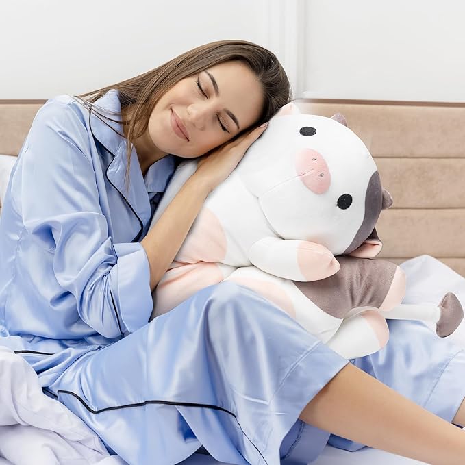 Long Plush Cow Body Pillow, Cute Cow Stuffed Animal Soft Plushie, Big Cuddle Pillow Toy for Girls (20 Inches)