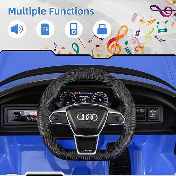 INFANS 12V Kids Ride On Car, Licensed Audi RS e-tron GT Electric Vehicle with Remote Control, Toddlers Battery Powered Toy with 4 Wheels Suspension, LED Headlight, Music, MP3, USB, TF Port (Blue)