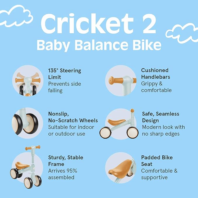 Retrospec Cricket 2 Baby Walker Balance Bike with 4 Wheels for Ages 12-24 Months - First Birthday Gift Toddler Bicycle Toy for 1 Year Old’s - Ride On Toys for Boys & Girls