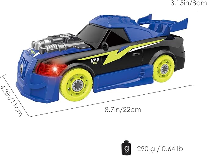 Pup Go Take Apart Toy Racing Car Sound Light, 2 in 1 Build Your Own Car, Drill & Power Tools, Gift Present Children Construction Building Toys for Age 3+ Year Old Boy Kids(4 Spare Screws Included)