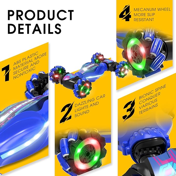 Gesture RC Car - Gesture Sensing RC Stunt Car Toys for Boys Girls Aged 6-12, 2.4GHz 4WD Hand-Controlled Remote Control Twist Car with Lights Music - Best Birthday Gifts for Kids