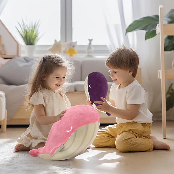 MUPI Whale Stuffed Animals Plush Pillow 4 Size Cute Soft Cotton Plushies Pillows Kawaii Blue Whale Toy Gifts for Kids Boys Girls Adults (Pink, 18 Inch)