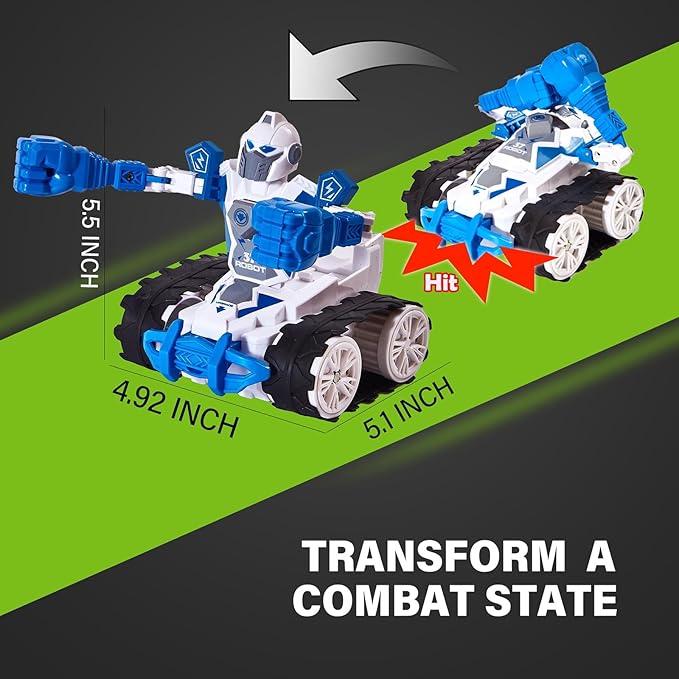 2 Pack Battle Bots Toy for Kids Ages 5-8 Years Old, 2 Player Boxing Fighting Robots Games with 360-Degree Rotating Remote-Control, Transforming RC Car Robot Birthday Gift for Boys