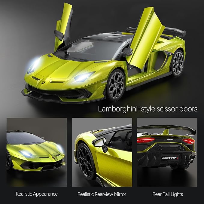 Lamborghini Remote Control Car, Officially Licensed 1:14 Lambo RC Car for Boys Girls Birthday Gift, Green Toys for 3 4 5 Years Old（Green）