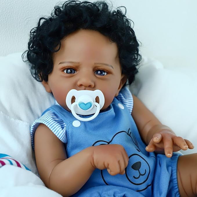 SCOM Reborn Baby Dolls Black Boy - 20 Inch Realistic Newborn Boy Doll Lifelike Weighted Soft Body African American Real Life Baby Dolls Gift for Kids Age 3