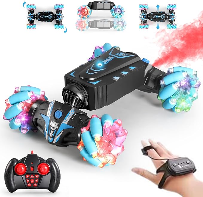 VANLINNY Gesture Sensing RC Stunt Car with Light and Music,Drift Hand Controlled Remote Control Twist Cars Toys for 8-12 yr Boys Girls,4WD 2.4GHz Monster Truck 360° Flips/Spray,Xmas Gift for Kids.
