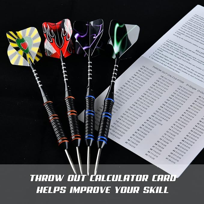 Formula Sports Darts Metal Tip Set - Steel Tip Darts Professional Metal Darts Set 12PCS 21/23 Grams Pro Darts Set with Aluminium Shafts, Extra Flights, Dart Sharpener, Flight Protector