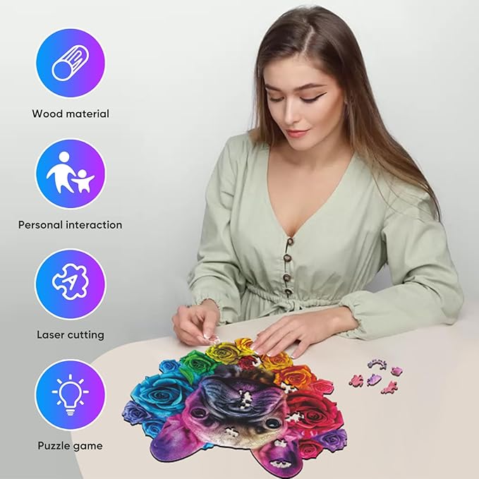 Love Bulldog 200 Pieces Wooden Puzzles for Adults Dog Jigsaw Puzzles with Unique Heart Shapes Pieces Great Gift for Kids and Adults on Birthday,Thanksgiving,Christmas 11.2 x 11.3 Inches