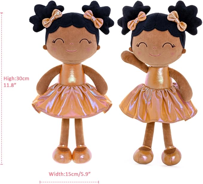 Gloveleya Baby Girl Gifts First Baby Doll Rag Doll Baby Dolls Soft Doll Curvy Illusion Girl Black Gold 12inches