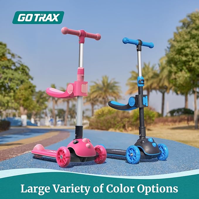 Gotrax KS3 Pro Folding Kick Scooter for Kids, One Key Removable Seat & 3 Extra Wide PU Light-Up Wheels and Anti-Slip Deck, Adjustable Height Handlebar and Lean-to-Steer Scooter for Children Aged 2-8