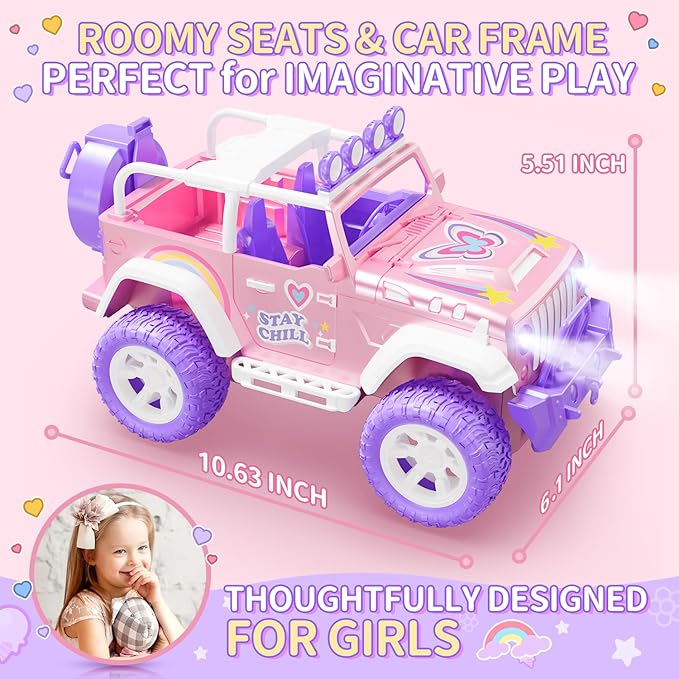 DEERC Pink Remote Control Car for Girls with Fog Mist & Music, 1:16 RC Car with LED Lights for Kids, 2.4Ghz All Terrain SUV Truck Gifts, Off-Road Racing Vehicle Toy Car, Girls Toys