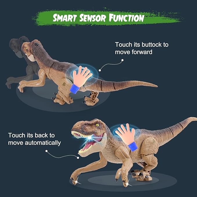 VERTOY Remote Control Dinosaur Toys for Boys 3-5 4-7 8-12 Year Old - Realistic Big T-Rex Gift Ideas for Kids, RC Walking Dino with Roaring, Spray, Light, Touch Sensing
