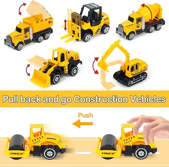 Sensory Bin, Diecast Construction Trucks Play Sand Art Kits with 2.2lbs Magic Sand, Molds, Shovel, 6Pcs Construction Vehicles, Crane- Great Sensory Sandbox Toys for Kids Toddlers Age 3-8