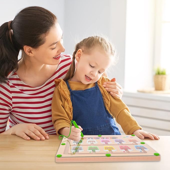 Magnetic Color and Number Maze, Montessori Wooden Magnet Puzzle Game Board for Toddlers, Learning & Education Toys for Preschoolers, Fine Motor Skills Toys for Boys Girls 3-5 Years Old