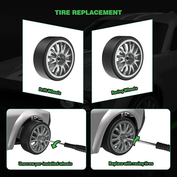 Remote Control Car RC Drift Car 2.4GHz 1:20 Scale 4WD 20KM/H High Speed Remote Control Cars Vehicle with LED Lights Drifting Tire 2Pcs Rechargeable Batteries Toy Cars for Adults Boys Girls (Silver)