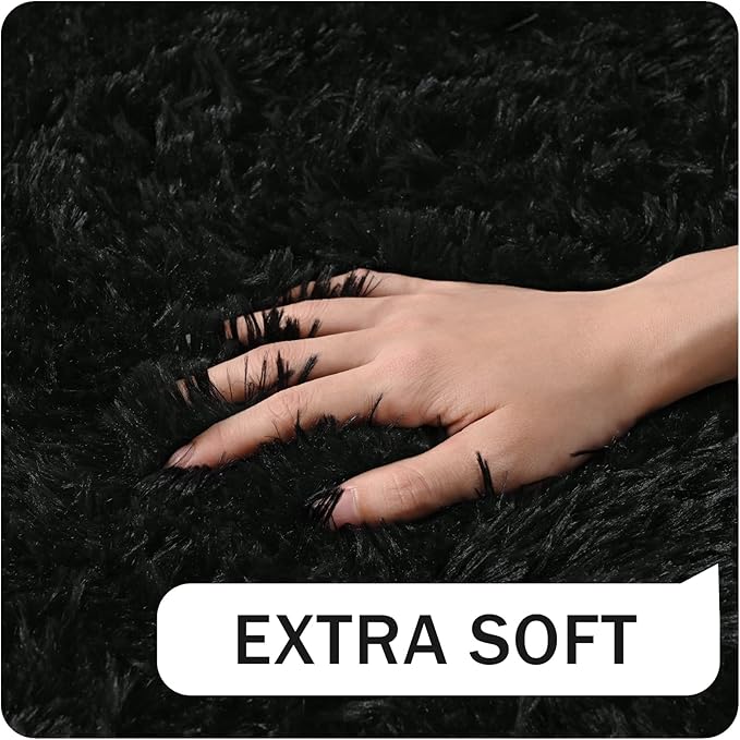 Amearea Premium Soft Fluffy Rug Modern Shag Carpet, 8x10 Feet, Fuzzy Shaggy Rugs for Bedroom Living Room Teen Apartment Decor, Comfortable Indoor Furry Dorm Carpets, Black