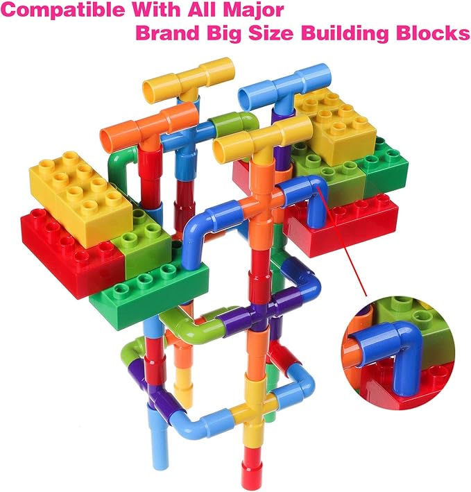 burgkidz 426 Pieces Toy Pipe, Creative STEM Tube Locks Construction with Wheels and Mini Baseplate, Interlocking Educational Sensory Kit, Preschool Learning Toys for Boy and Girls Ages 3+