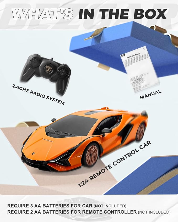 BEZGAR Licensed RC Series, 1:24 Scale Remote Control Car Lambo Sián FKP 37 Electric Sport Racing Hobby Toy Car Model Vehicle for Boys and Girls Teens and Adults Gift (Orange)