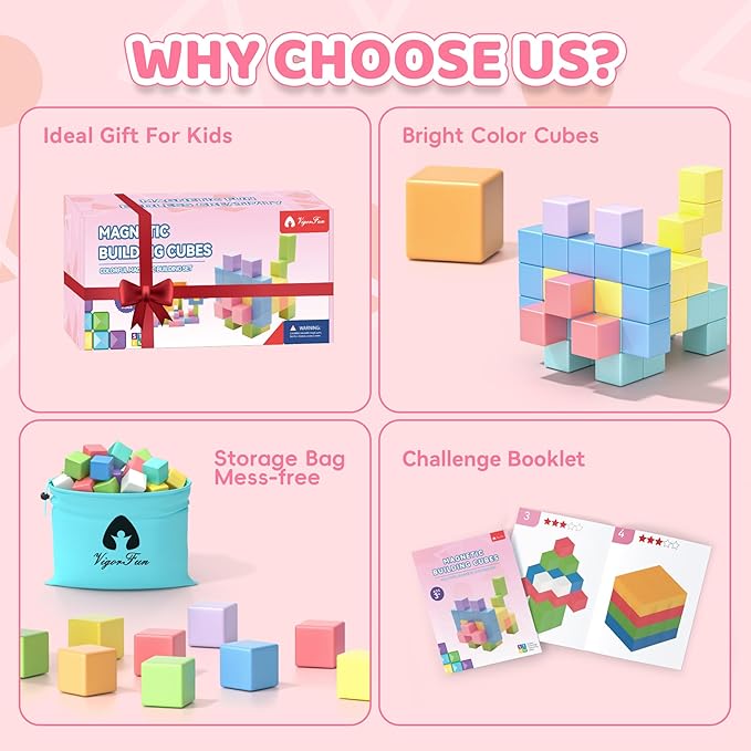 64PCS Magnetic Blocks Set, Magnet Building Blocks with Toy Figurine and Storage Bag for Kids Gifts, STEM Educational Preschool Sensory Toys for Toddlers Boys Girls Ages 3 4 5 6 7 8 +(Macaron Color)