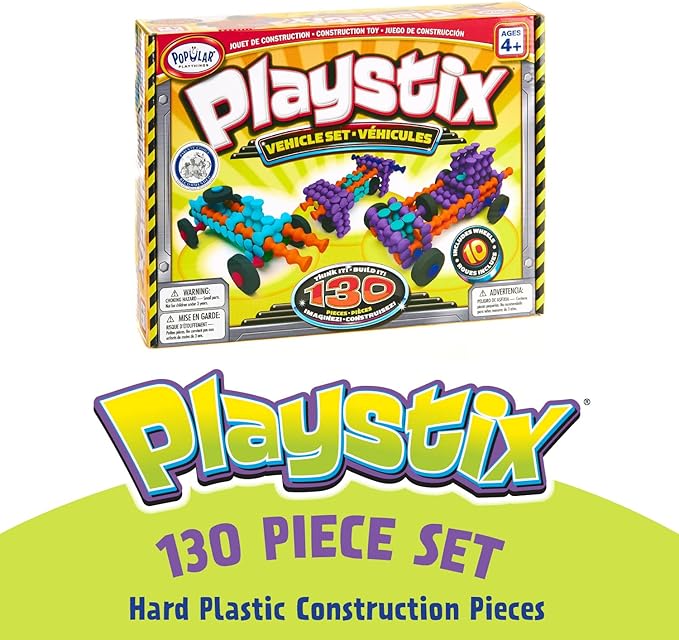 POPULAR PLAYTHINGS Playstix Vehicles Set Construction Toy Building Blocks 130 Piece Kit
