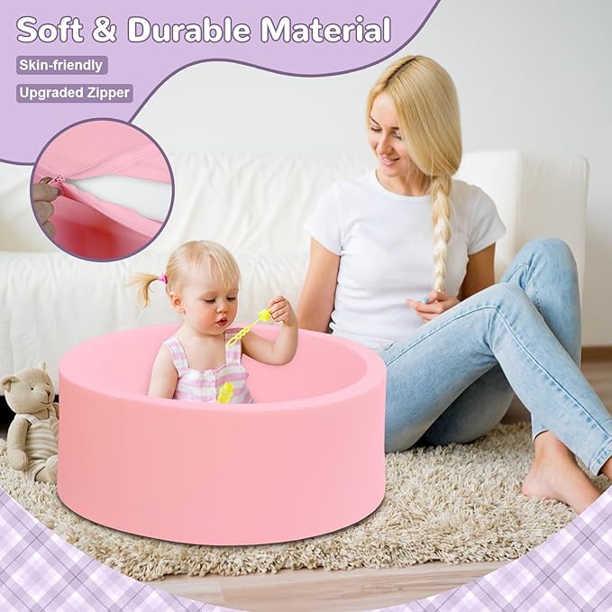 Baby Ball Pit 27.6" Soft Round Memory Foam Ball Pits NOT Included Balls Indoor Outdoor Playpen for Babies Toddlers Kids Great Gift for Girls Boys, Pink