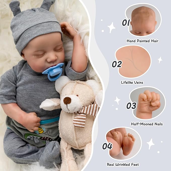 Jirachi Lifelike Reborn Baby Dolls Boy,18 Inch Soft Cloth Body Realistic Reborn Dolls That Look Real Adorable Sleeping Newborn Baby Dolls with Accessories for Kids Age 3+