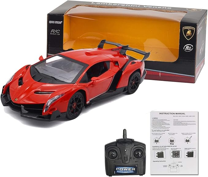 QUN FENG Remote Control RC CAR Racing Cars Compatible with Lamborghini Veneno Officially Licensed 1:24 Toy RC Cars Model Vehicle for Boys 6,7,8 Years Old,red