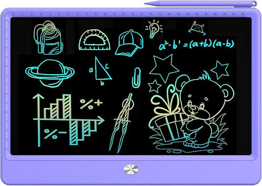 FLUESTON LCD Writing Tablet, Doodle Board Toys Gifts for 3-8 Year Old Girls Boys, 12 Inch Colorful Electronic Board Drawing Pad for Kids, Gifts for Toddler Educational Learning Travel Birthday, Purple