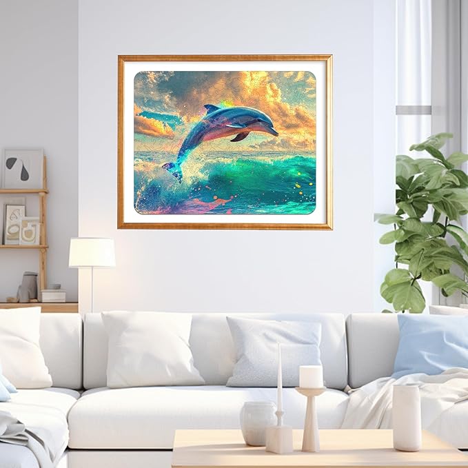 Wooden Puzzle for Adults, Dolphin Wooden Jigsaw Puzzles(19.1 * 15.2in-500pcs), Beautiful Wooden Puzzle with Box Birthday Gifts for Adults and Kids Family Game