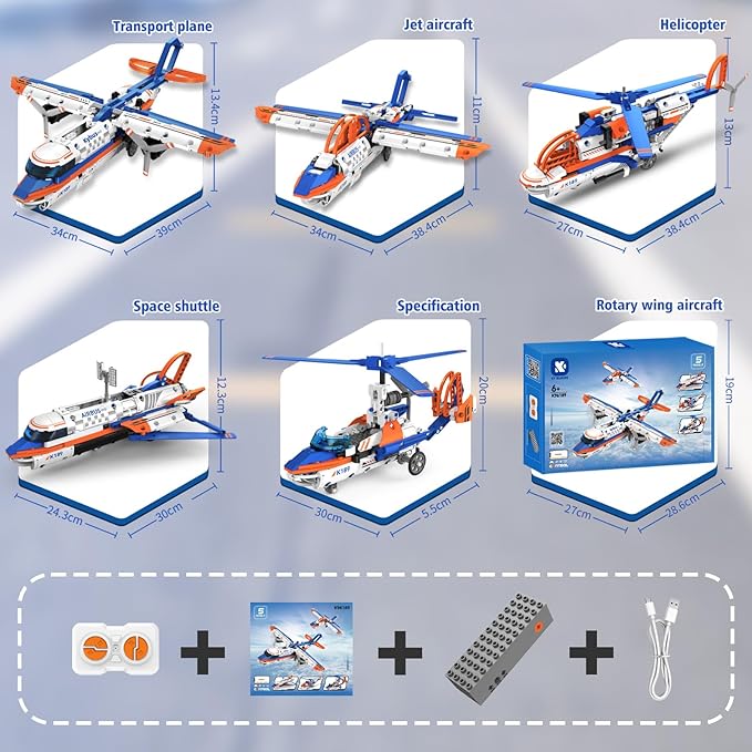5-in-1 Remote Control STEM Airplane Building Kit – Eco-Friendly Rechargeable, App & Remote Controllable Ground-Walking Models, City-Themed Gift for Kids 6+ (325 PCS)