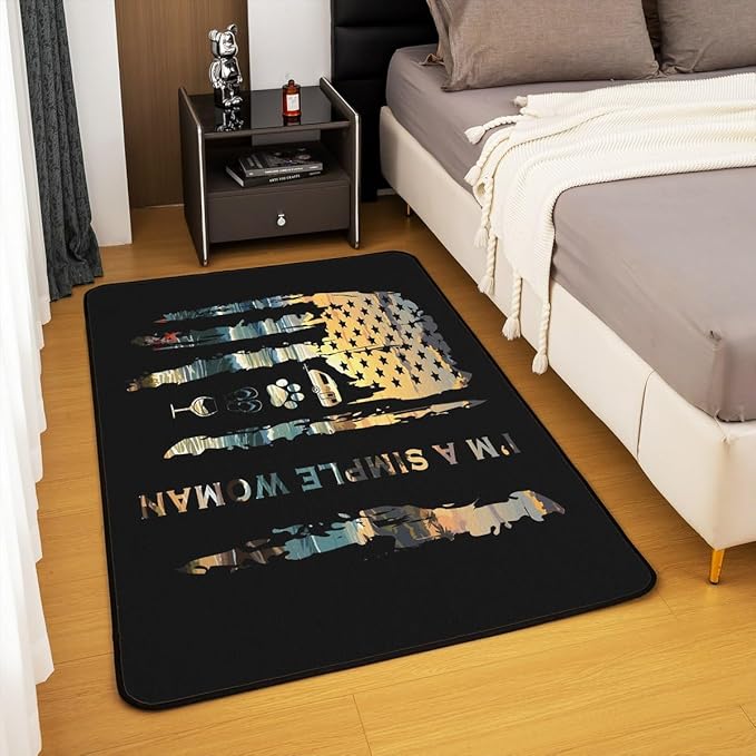 Erosebridal USA Flag Area Rug 5x7 Summer Camping Rug Adults Ocean Camper Wine Flip Flops Dog Paw Print Carpet Tropical Coastal Sunsets Black Non Slip Indoor Floor Mat